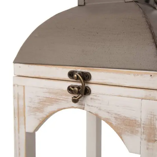 Glitzhome&reg; White Wooden Modern Farmhouse Lantern Set {7}