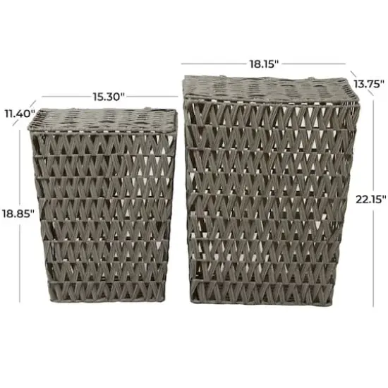Gray Metal Storage Basket with Matching Lids Set of 2 22", 19" {7}