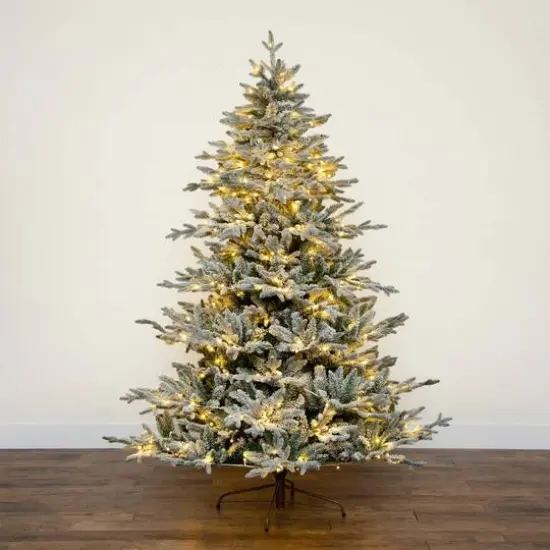 7ft. Pre-Lit Flocked Fir Artificial Christmas Tree, Warm White LED Lights  {15}