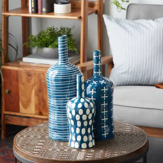 Blue & White Stoneware Contemporary Vase Set {8}