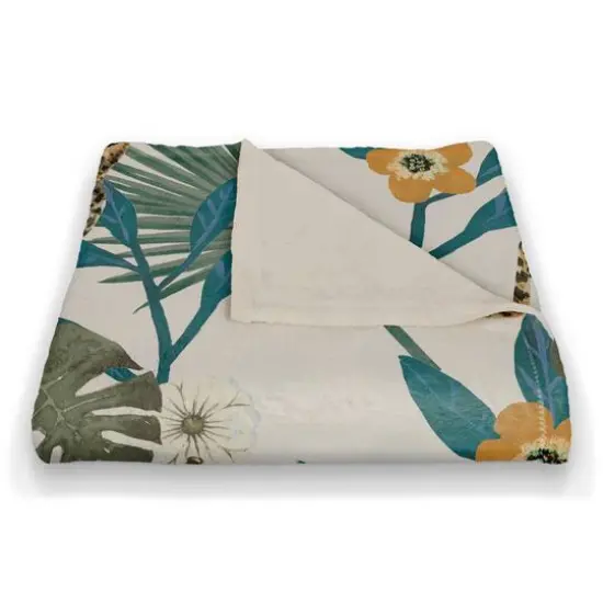 Tropical Cheetah Coral Fleece Blanket White {3}
