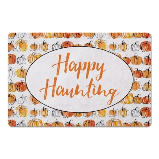 Happy Haunting Watercolor Pumpkins Floor Mat {1}