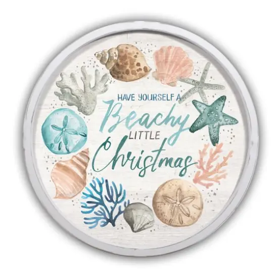 20" Round Beachy Little Christmas White Framed Wall D&eacute;cor {1}