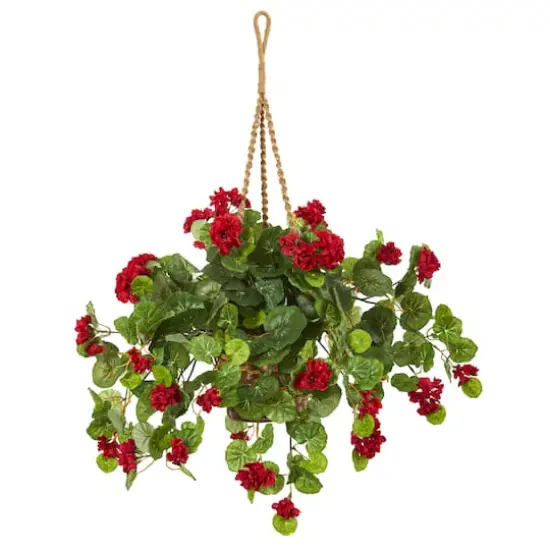 2.2ft. Red Geranium Artificial Plant in Hanging Basket {1}