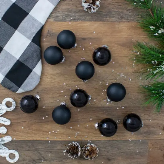 10ct. 1.75" Shiny & Matte Black Glass Ball Ornaments {5}