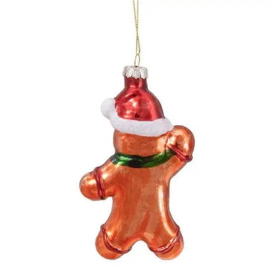 5" Gingerbread Man with Santa Hat Hanging Glass Christmas Ornament {6}