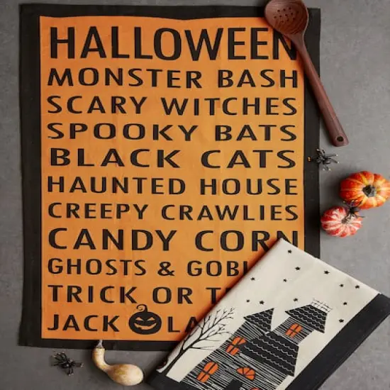 DII&reg; Haunted Hollow Printed Dishtowels Set {5}