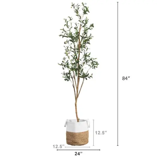 7ft. Olive Tree with Natural Trunk in Handmade Jute Basket {6}