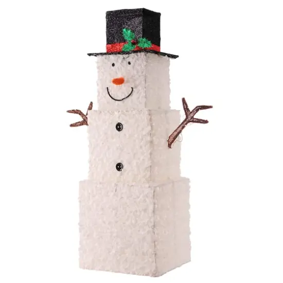 42" Glitter Square Snowman, White LED Lights {5}