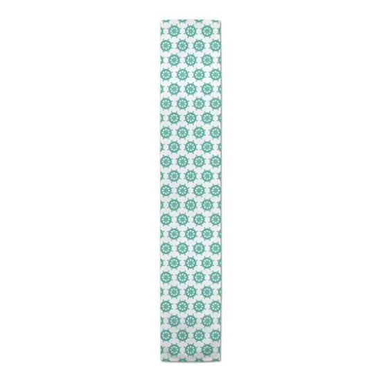 Captain's Wheel Indoor/Outdoor Table Runner Teal on White {1}