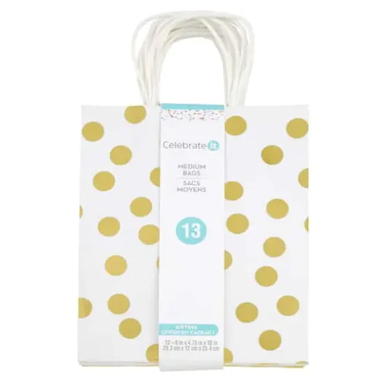 Medium Gold & White Polka Dot Gift Bag Value Pack by Celebrate It&trade; {4}
