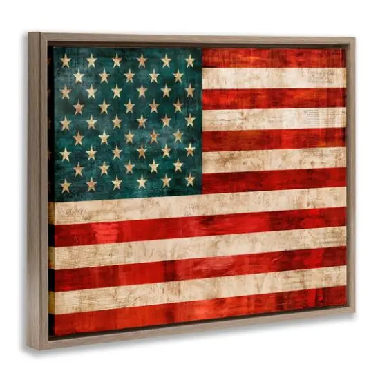 Stupell Industries US American Flag Rustic Pattern Floater Framed Art Brown {4}