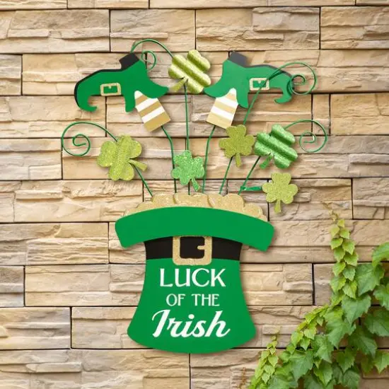 Glitzhome® 31.5" Wooden St. Patrick's Leprechaun Belt Décor {4}