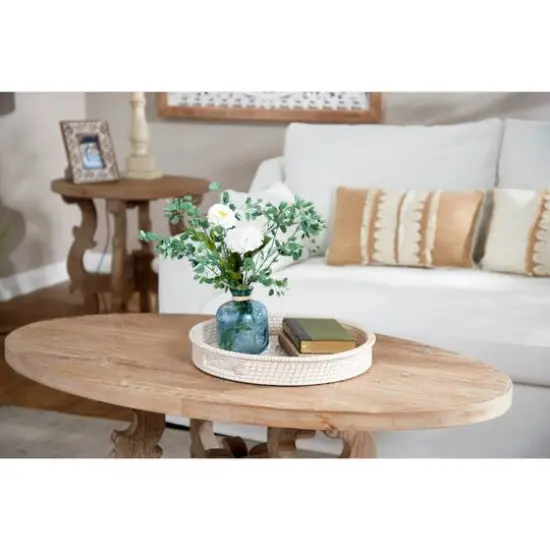 Set of 2" Cream Wood Boho Style Tray, 20", 16" {8}