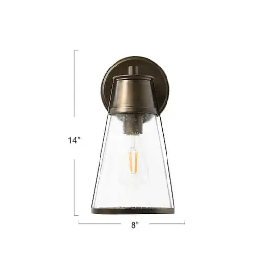 Hello Honey&reg; Robert Stevenson Lighting Jaxon 13.5" Metal & Seedy Glass Outdoor Wall Sconce Aged Tuscan {5}