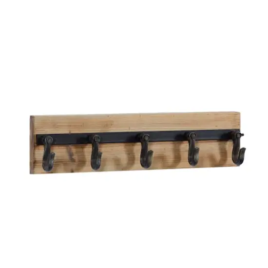Brown Wood Industrial Wall Hooks, 6" x 24" x 4" {4}
