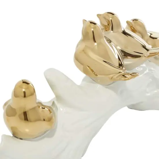 Glam Style Gold Porcelain Bird-Inspired Sculpture, 6" x 14.05" x 4.8" {5}