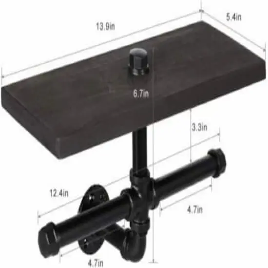 Black Wall Mounted Industrial Dual Toilet Paper Holder with Storage Shelf {3}