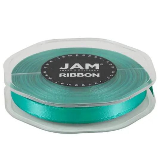 JAM Paper 3/8" x 25yd. Double Faced Satin Ribbon Teal Blue {6}