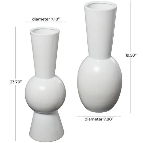 Ceramic Fluted Round Abstract Vase Set White {7}