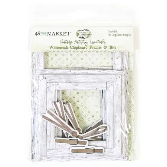 49 and Market Vintage Artistry Essentials Whitewash Chipboard Frames & Bits Set {1}