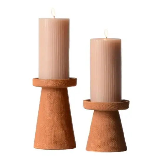 Hello Honey&reg; Stoneware Pillar & Taper Candle Holders Terracotta {6}