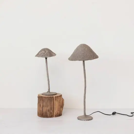 Hello Honey&reg; 21" Gray Handmade Paper Mache & Metal Mushroom Table Lamp {3}