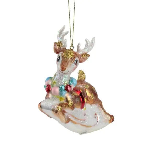 5.25" White & Red Glittered Reindeer Glass Christmas Ornament {3}
