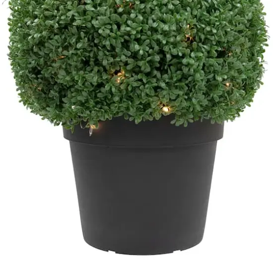 20" Pre-Lit Artificial Boxwood Ball Topiary in Round Pot, Clear Lights {4}