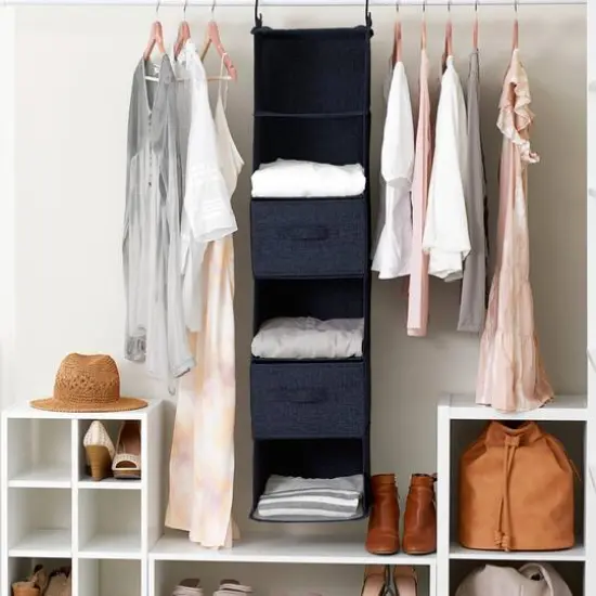 Household Essentials 7.5" Denim Blue Collapsible Cotton Blend Cube Storage Drawer, 2ct. {3}