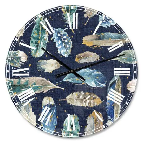 Designart 'Indigold Metallic Feathers Pattern Traditional Wall Clock {1}