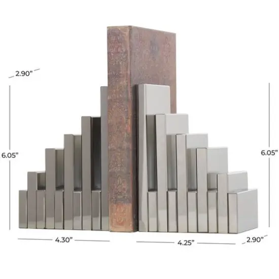 6" Silver Crystal Geometric Pyramid Bookends Set {10}