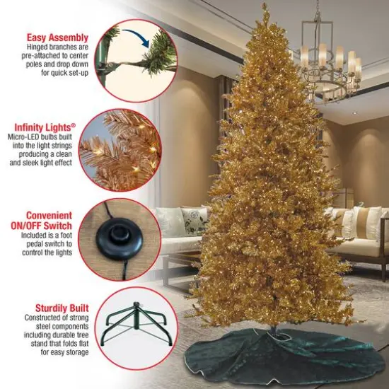 9ft. Pre-Lit True Gold Metallic Artificial Christmas Tree, White LED Lights {8}