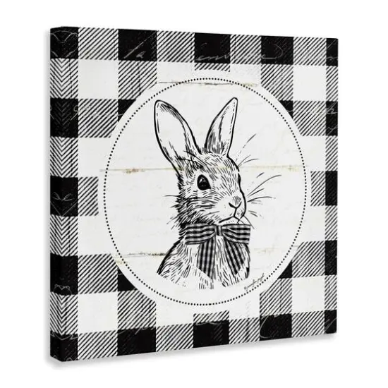 Stupell Industries Detailed Easter Bunny Drawing Spring Plaid Border Canvas Wall Art {4}