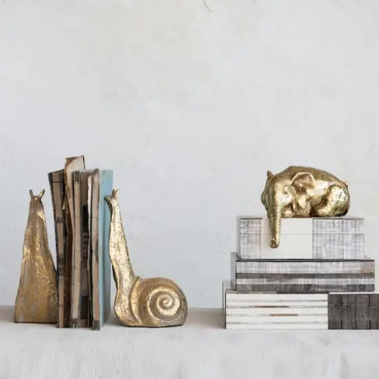 Hello Honey&reg; 9" Gold Iron Snail Bookends Set {3}