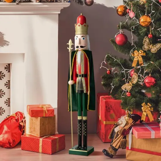 Glitzhome&reg; 3.5ft. Wooden Christmas King Nutcracker {3}