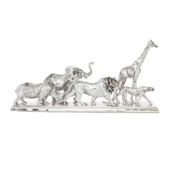 13" Silver Polystone Safari Animal Sculpture {3}