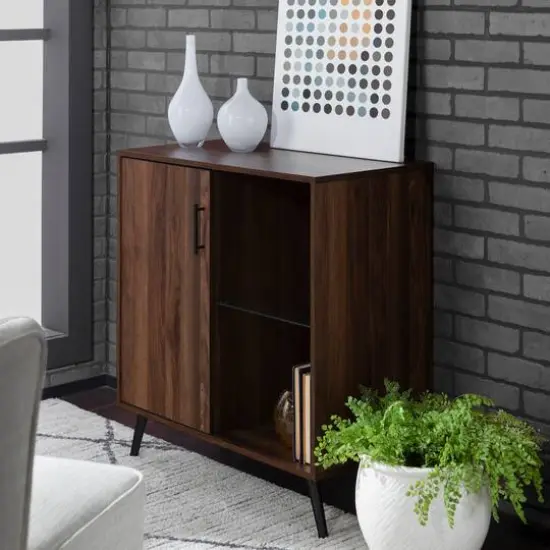 Walker Edison 30" Dark Walnut 1 Door Modern Wood Accent Cabinet {4}