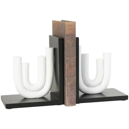 7" White MDF Abstract Layered U-Shaped Bookends with Black Stands Set {8}