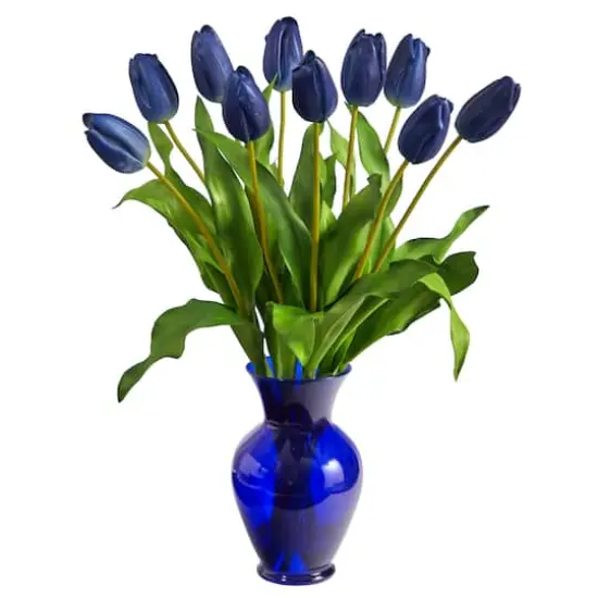 22" Blue Dutch Tulip Arrangement in Blue Vase {1}