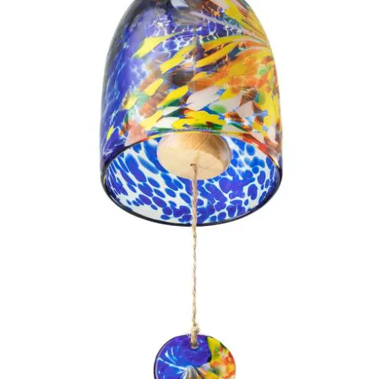 Glitzhome&reg; 26" Blue & Yellow Glass Twist Glaze Windchime {9}