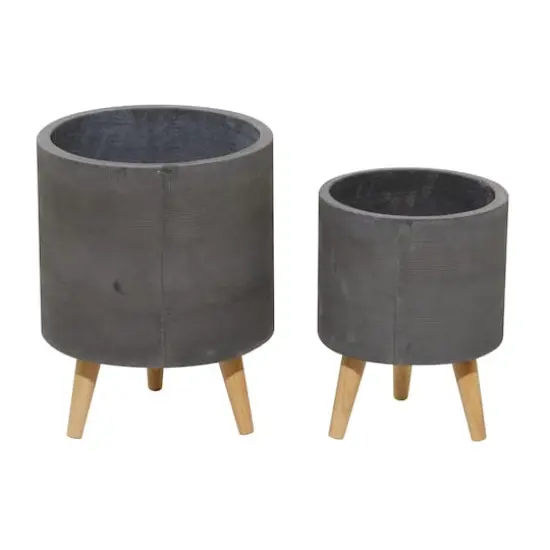 Set of 2 Grey Polystone Contemporary Planter, 13" 16" {3}