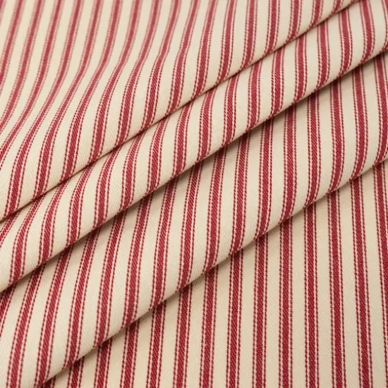 Roc-Lon Woven Ticking Stripe Cotton Fabric Red/Natural White {4}