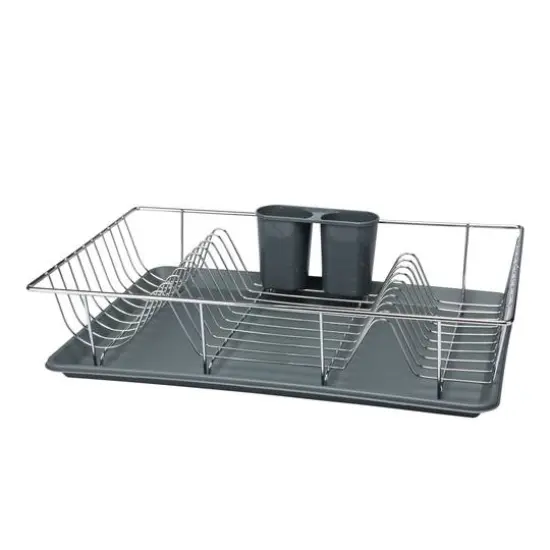 Kitchen Details Gray 3-Piece Chrome Dish Rack with Tray {1}