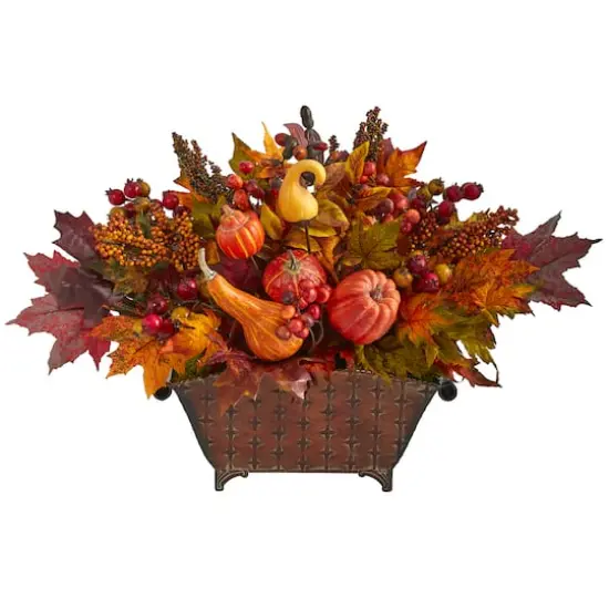 2ft. Pumpkin, Maple Leaf, Berries Arrangement in Metal Vase {1}