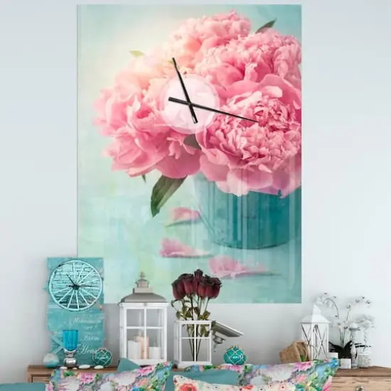 Designart Pink Peony Flowers in Vase Floral Wall Clock {3}