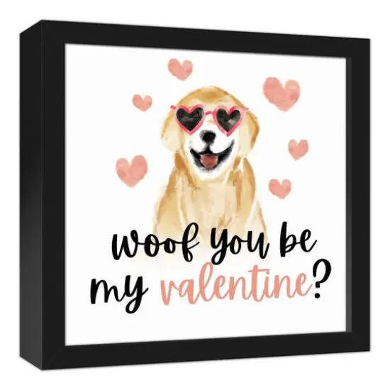 Woof you be my Valentine 13.73" x 13.73" Black Framed Canvas {3}