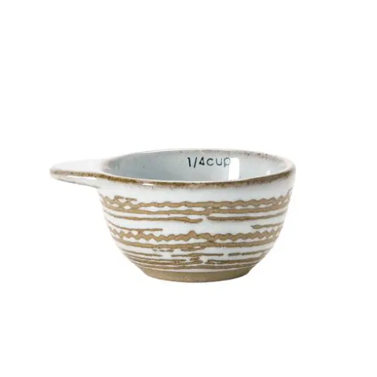 Hello Honey&reg; White & Tan Stoneware Measuring Cups with Wax Relief Pattern, 4ct. {3}
