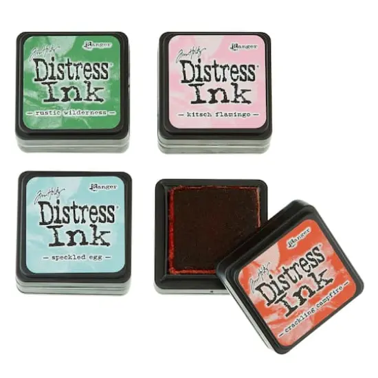 Tim Holtz&reg; Distress Ink Pad Mini Kit no 16 Speckled Egg/Crackling Campfire/Rustic Wilderness/Kitsch Flamingo {4}