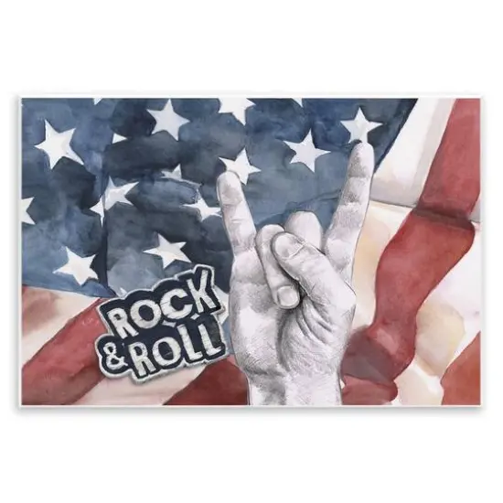 Stupell Industries Rock And Roll Hand And American Flag Design Wall Plaque Art {1}